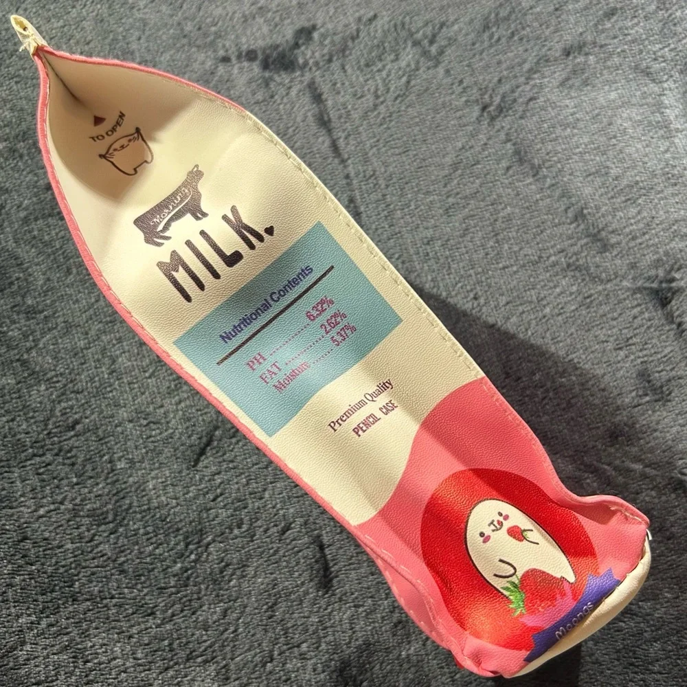 Kawaii Strawberry Milk Carton Pencil Case Cute Makeup Bag